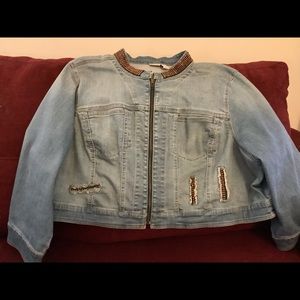 Woman’s Bling Denim Collar Crop Jacket Plus Size